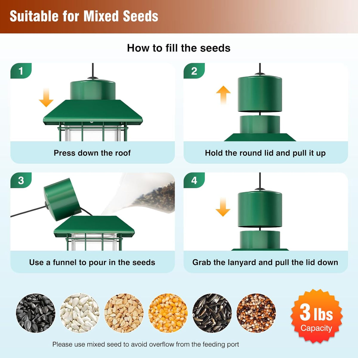 Squirrel-Resistant Hanging Metal Bird Feeder – 3 lb