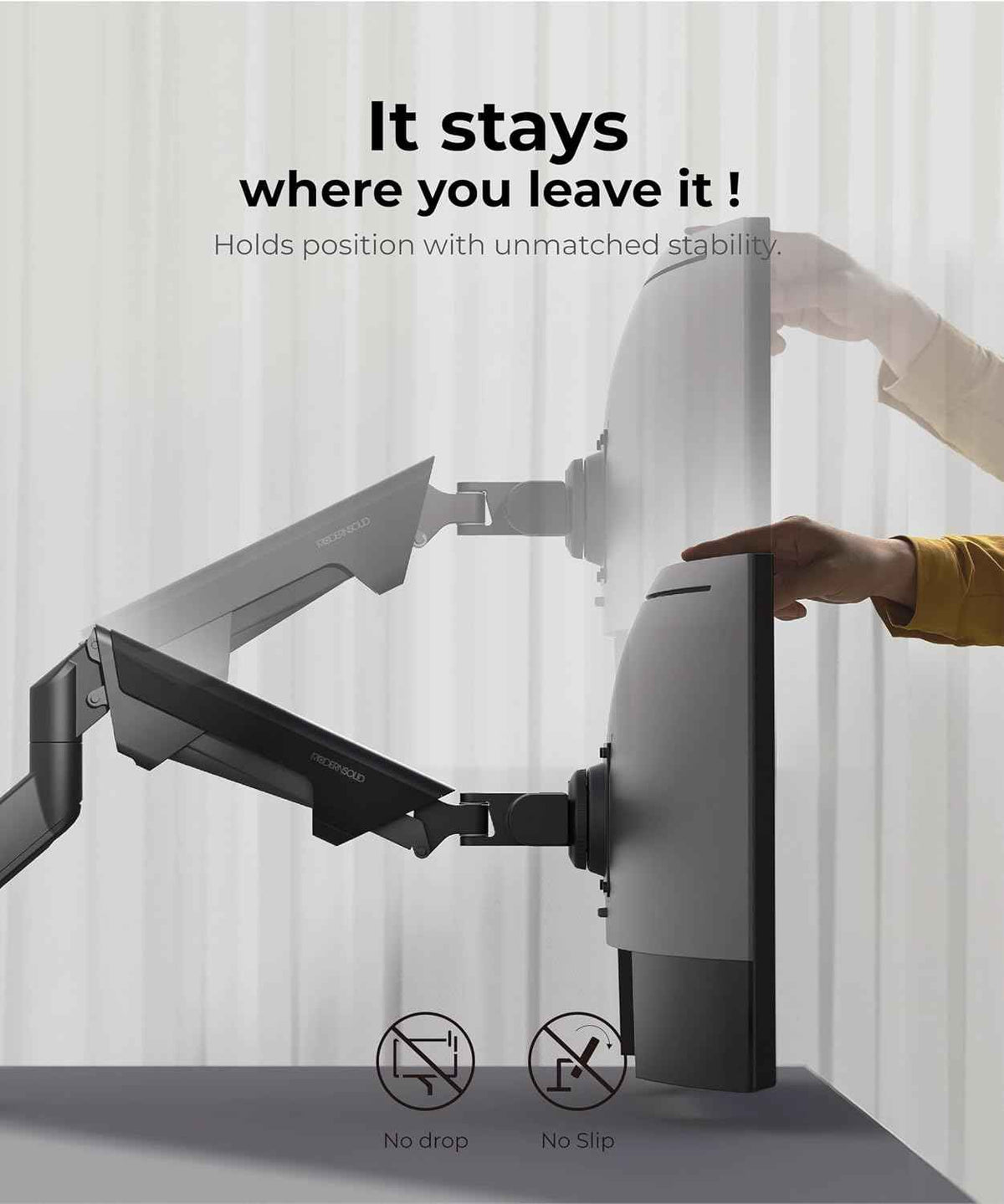 Modernsolid Heavy Duty Monitor Arm Desk Mount for 34-49 Inch Ultrawide Curved Monitors, Supports 14-38 lbs, Gas Spring Ergonomic Full Motion with Cable Management, Red Dot Design Awarded, Black