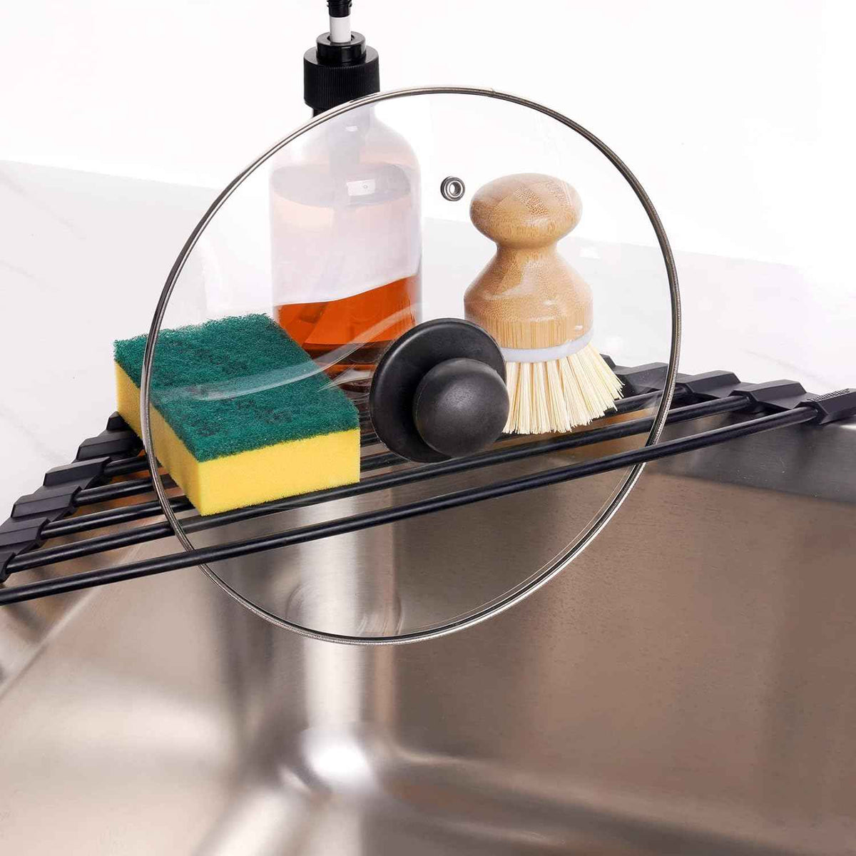 Tomorotec 304 Stainless Steel Roll Up Dish Rack, Black