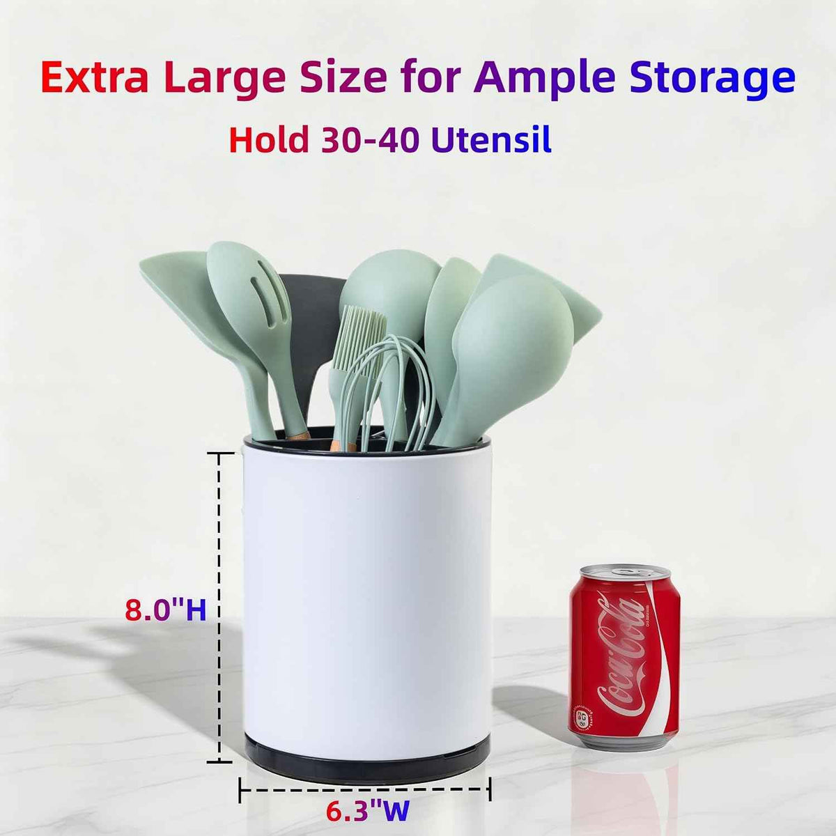 Extra Large Rotating Utensil Holder, White