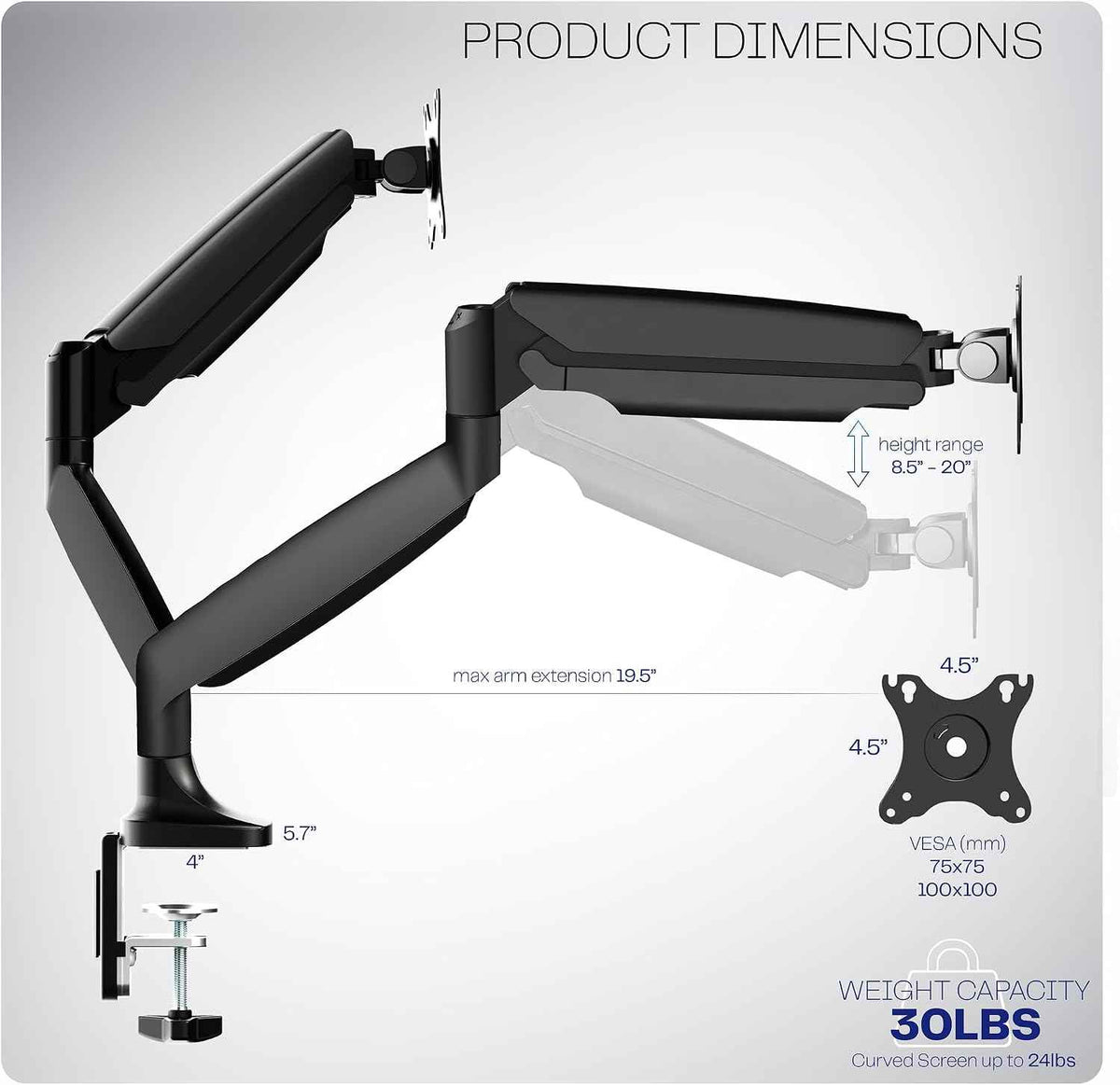 VIVO Premium Aluminum Heavy Duty Dual Monitor Arm for Ultrawide Monitors up to 40 inches and 30 lbs Each, Desk Mount Stand, Pneumatic Height, Max VESA 100x100, Black, STAND-V220Q