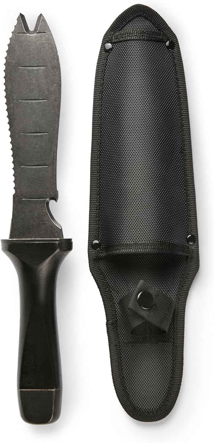 Hori Hori Garden Knife, Traditional Japanese Weeding Tool with ergonomic wooden handle. Hori garden tool with 7'inch blade with case. (Weeder blade)