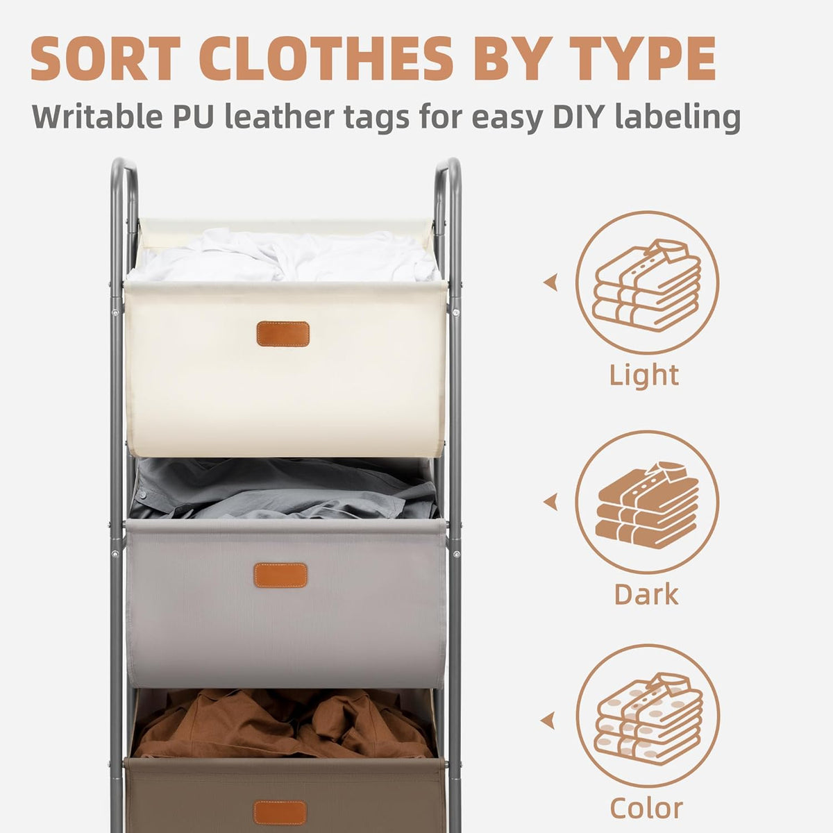 120L Vertical 3-Tier Rolling Laundry Sorter - Field & Nook
