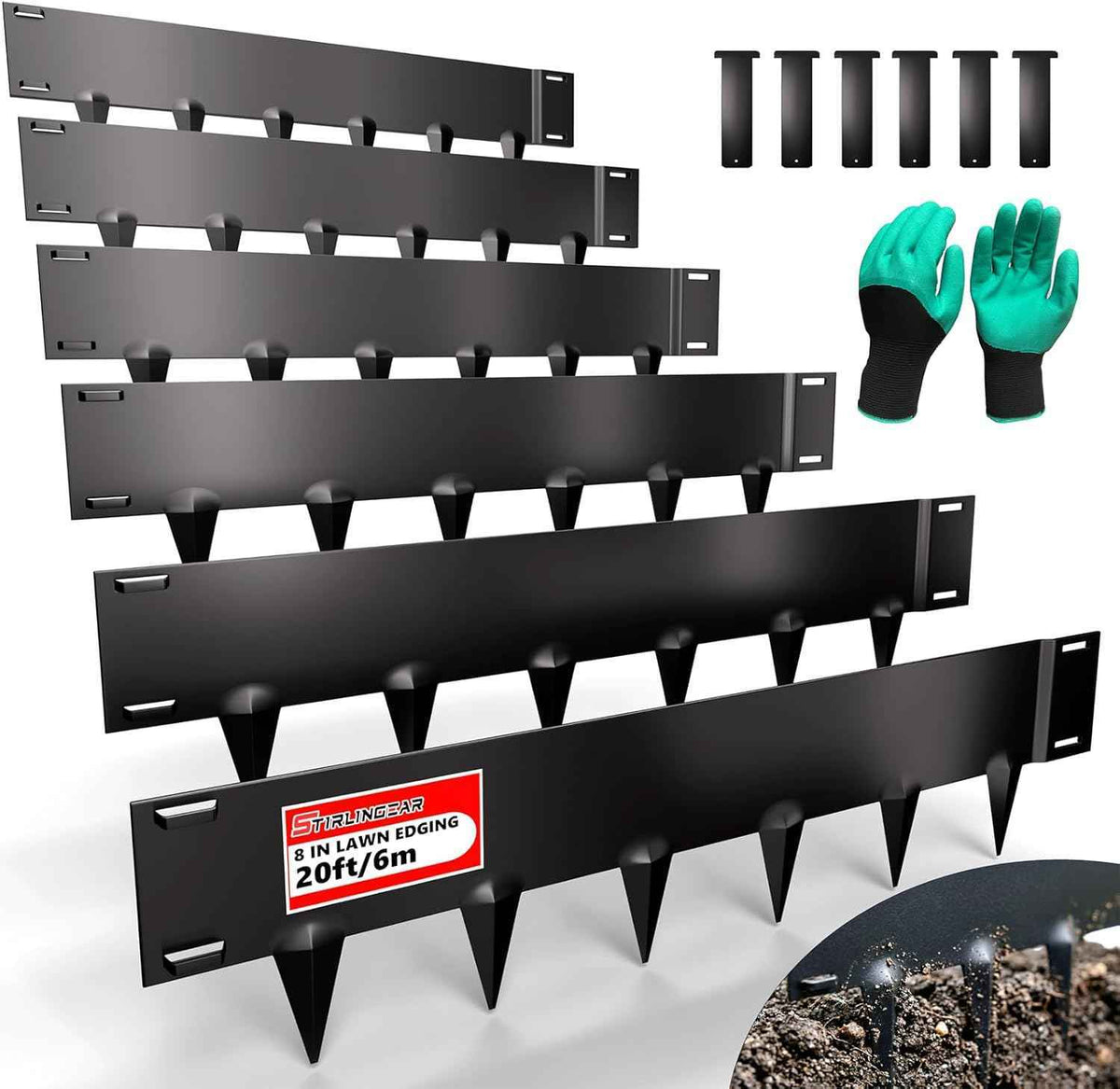 Metal Landscape Edging 20FT – 8” Tall Galvanized Steel Garden Border with Built-in Spikes & Connector Pins, No Dig Flexible Lawn Edging for Landscaping, Yard, Walkways & Flower Bed