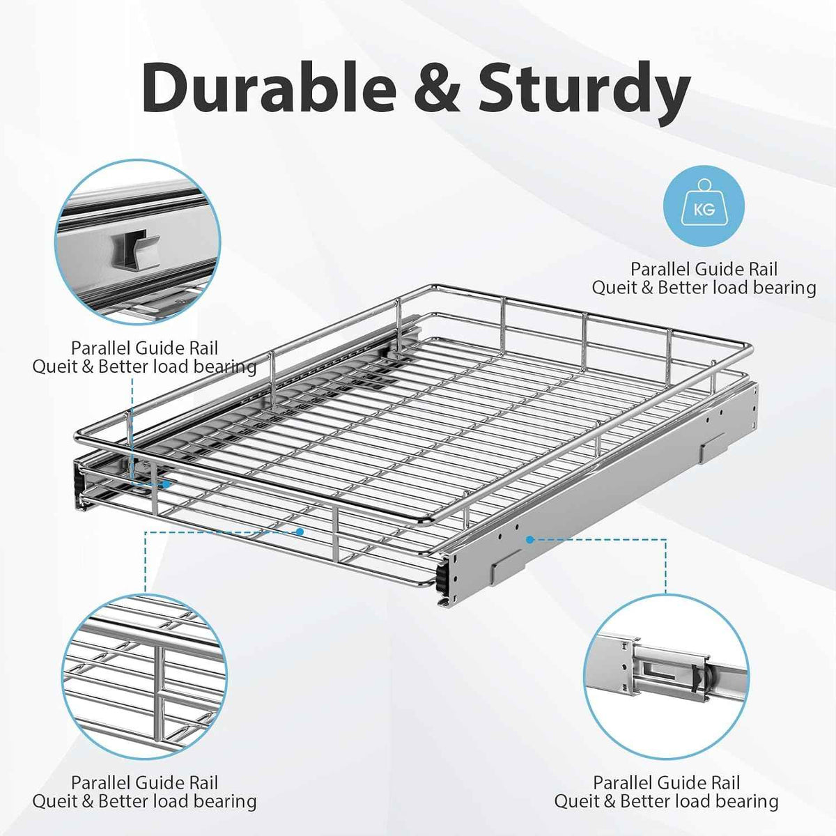 ZOINLIY Pull-Out Cabinet Organizer, Chrome Finish