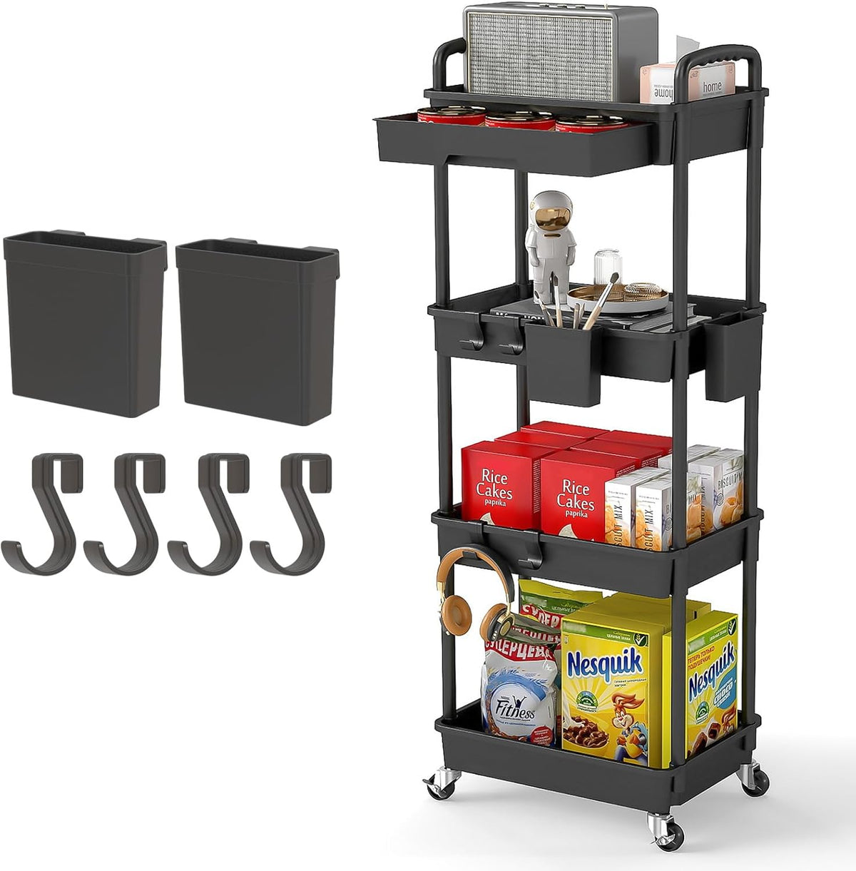 4-Tier Rolling Utility Cart with Drawer - Field & Nook