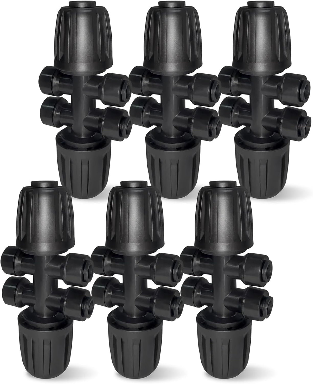 6 Pack 1/2'' to 1/4'' Drip Irrigation Fittings, Push-to-Fit 6 Way Drip Irrigation Part Barbed Tee Connectors, Anti-leak Locked Splitter Fitting for 1/2" Irrigation Tubing (0.6''-0.67''OD)