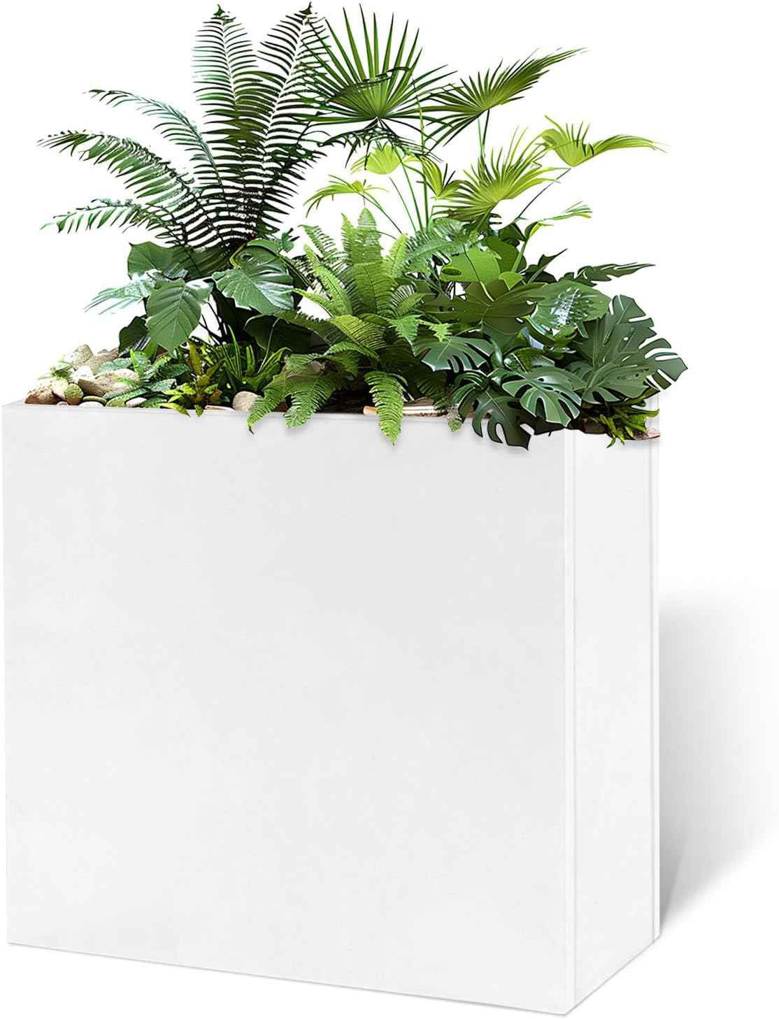 Galvanized Steel Metallic Heavy Planter for Outdoor Plants Metal Outdoor Planter Spliced Flower Box with Partitions for Outside,Indoor,Garden (White, 32 * 15 * 24)