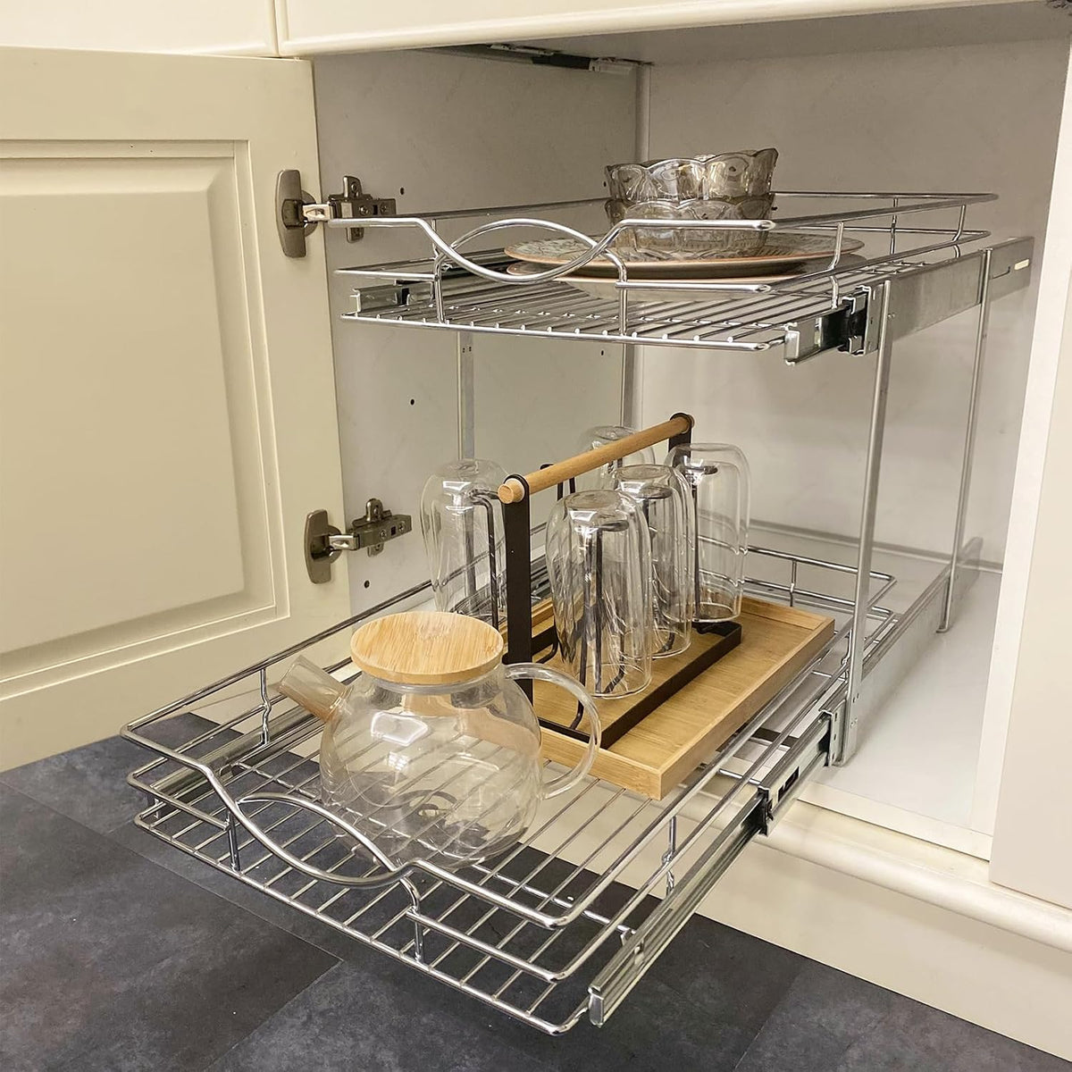 Sikarou Pull-Out Cabinet Organizer, 14" W x 21" D