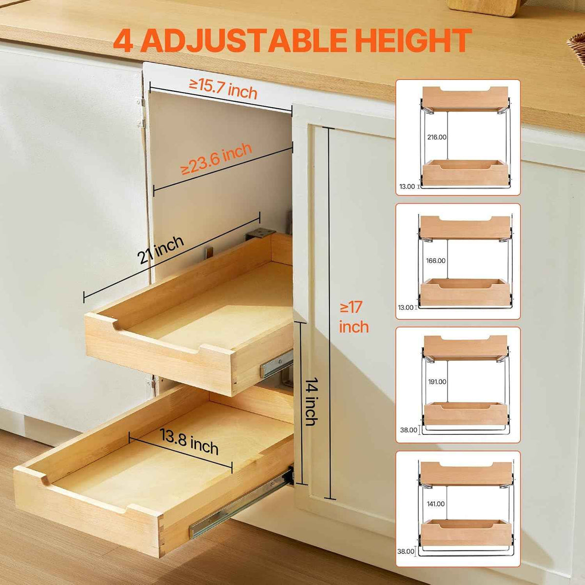 VEVOR 2-Tier Pull-Out Cabinet Organizer, 14" W x 21" D