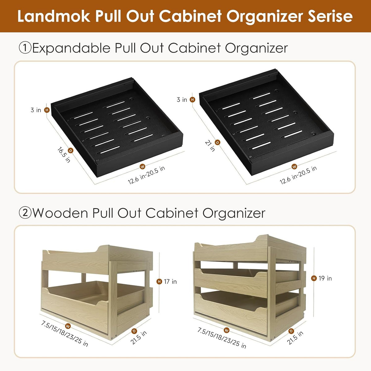 Expandable Pull-Out Cabinet Organizer, 16.5" Deep, 12.6"-20.5" W
