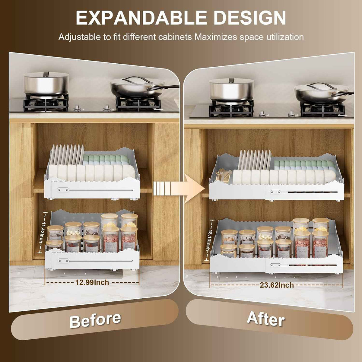 Expandable Pull-Out Cabinet Organizer, 11-18" W x 13-24" D