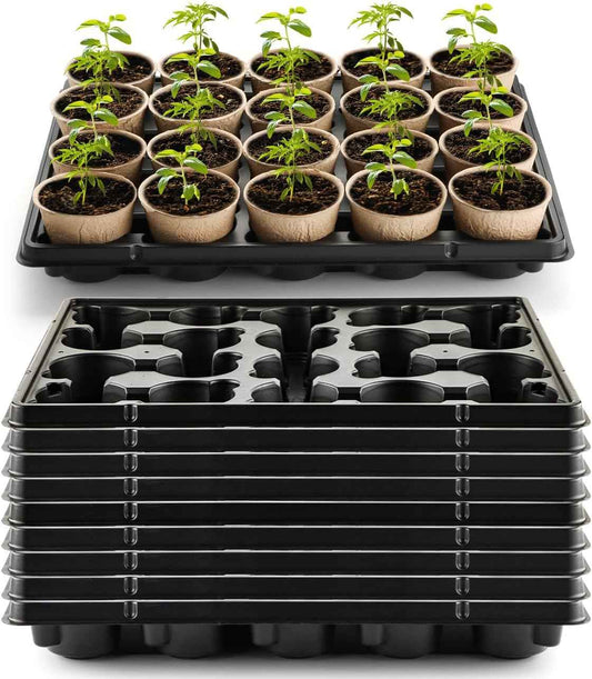 20 Cell Plant Trays for Carrying 3 inch Round Nursery Pots, Sturdy Plastic Trays Suitable for Holding 200 pcs Peat Pots (10 Packs)