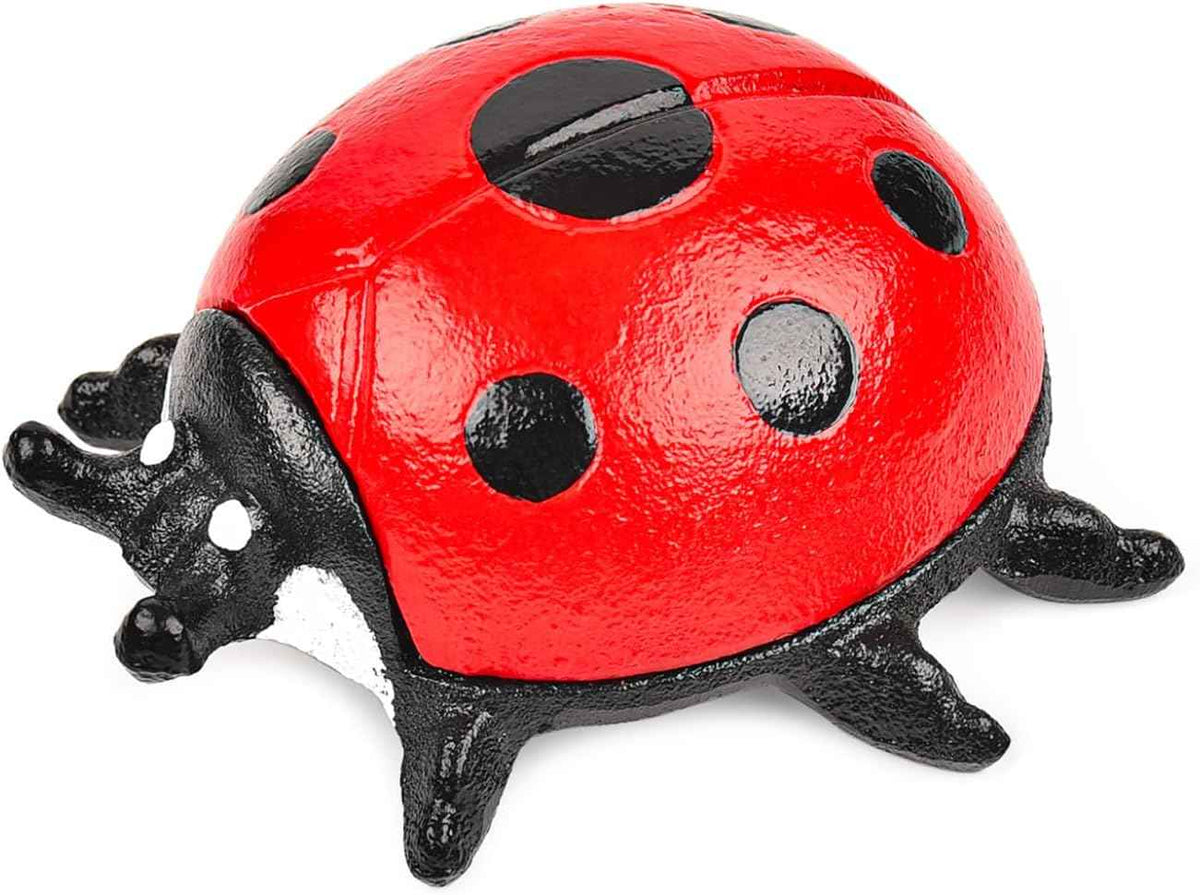 Sungmor Cast Iron Ladybug Key Hider, Hidden Key Holder for Indoor Outdoor, Hand Painted Garden Animal Statue Lawn Ornament, Decorative Jewelry Box Spare Key Hider for Shelf
