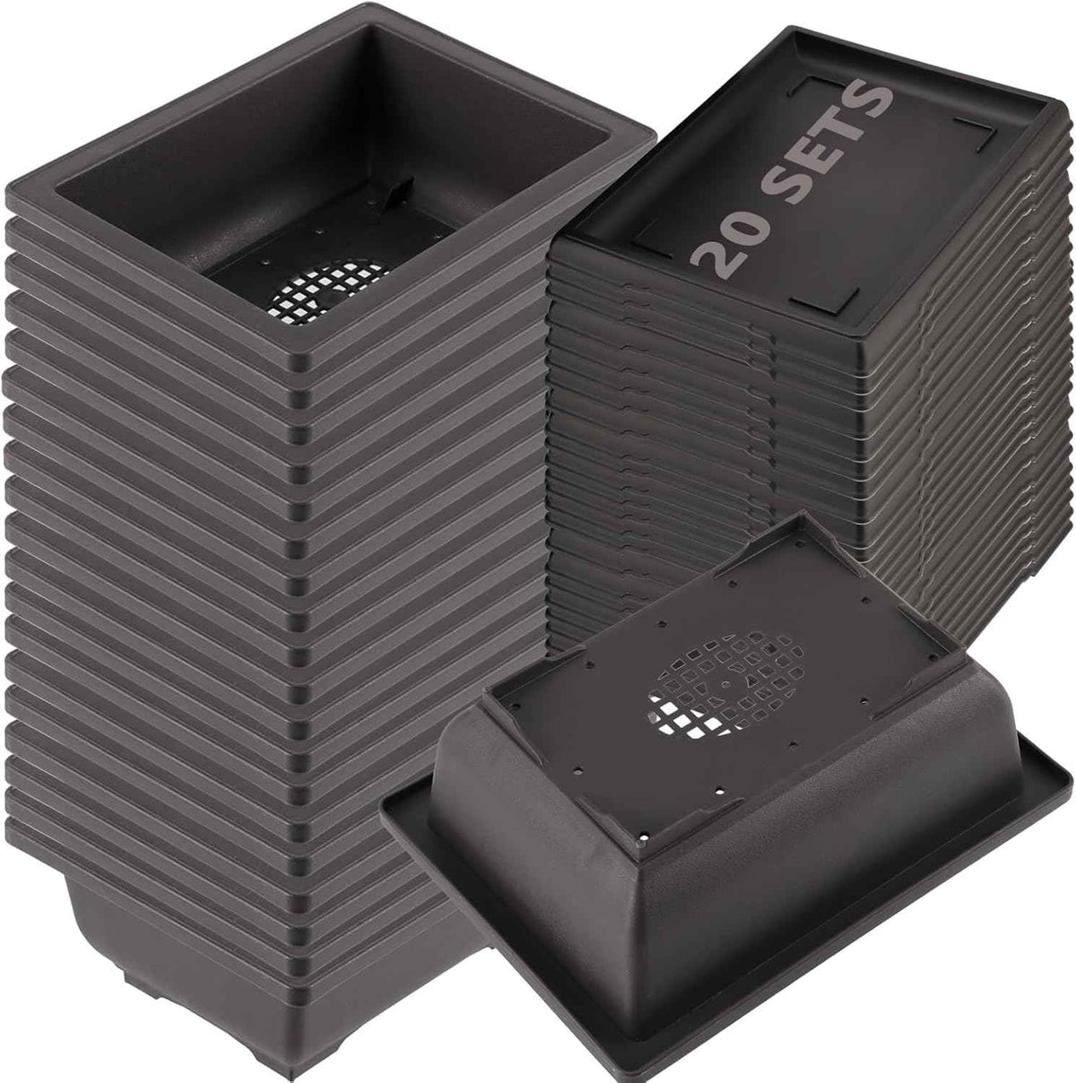 KINJOEK 20 PCS 6.5 Inch Bonsai Training Pots, Rectangular Plastic Bonsai Pots, Flower Succulent Pots Container for Garden, Indoor, Home Decorative