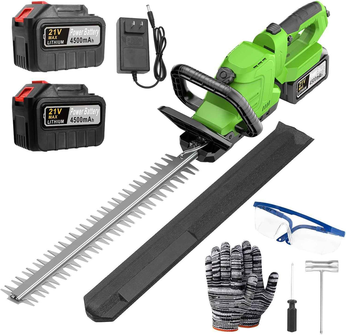 20" Hedge Trimmer Cordless, 21V Electric Hedge Trimmer with 2 Pack 4.5Ah Batteries and Charger Included, Goggles, Gloves, Small Bush Trimmer Garden Tools for Tree, Garden, Lawn, Yard, Garden Gifts
