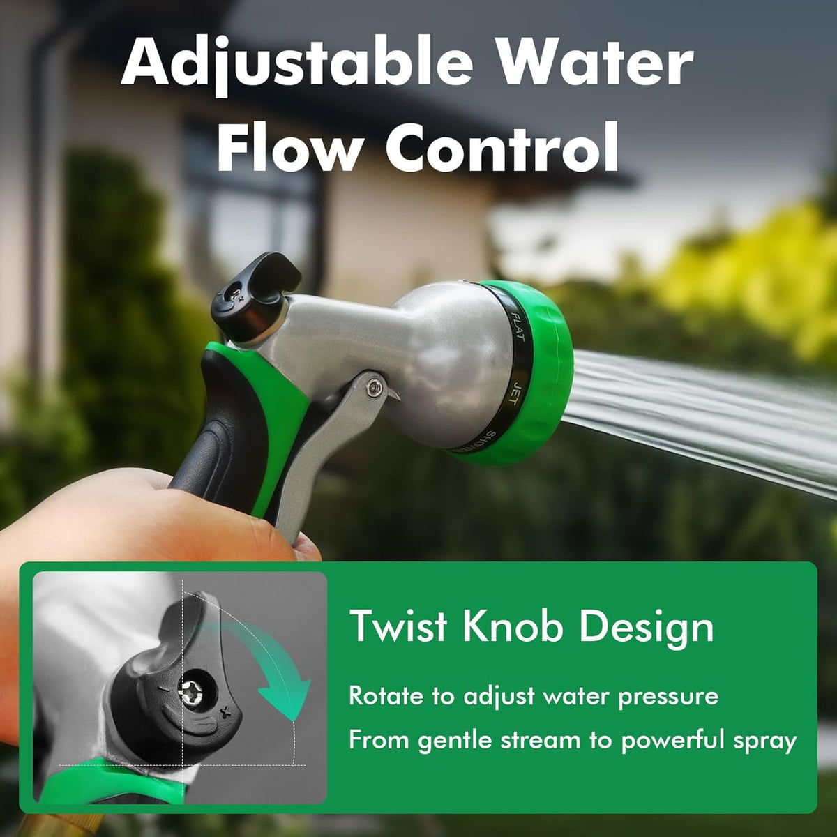 Heavy-Duty Metal 7-Pattern Flow-Control Hose Nozzle - Field & Nook