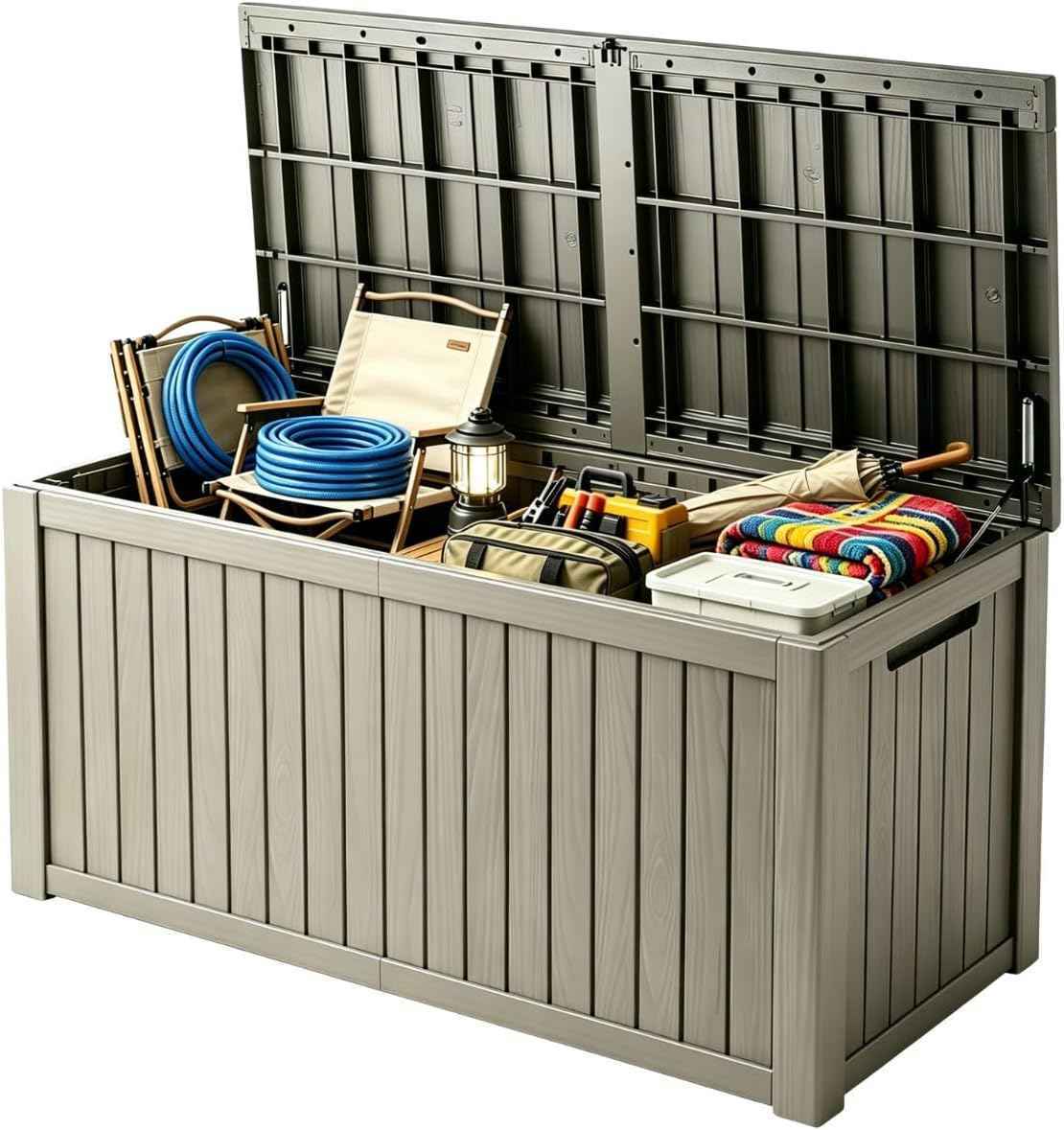 180 Gallon Outdoor Storage Box, Large Storage Deck Box for Patio Furniture Accessories, Garden Tools, Indoor Storage for Cushion, Grey
