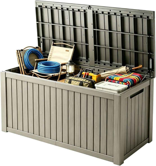 180 Gallon Outdoor Storage Box, Large Storage Deck Box for Patio Furniture Accessories, Garden Tools, Indoor Storage for Cushion, Grey