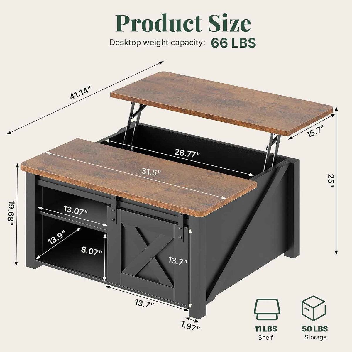 31.5'' Square Lift Top Coffee Table, Black