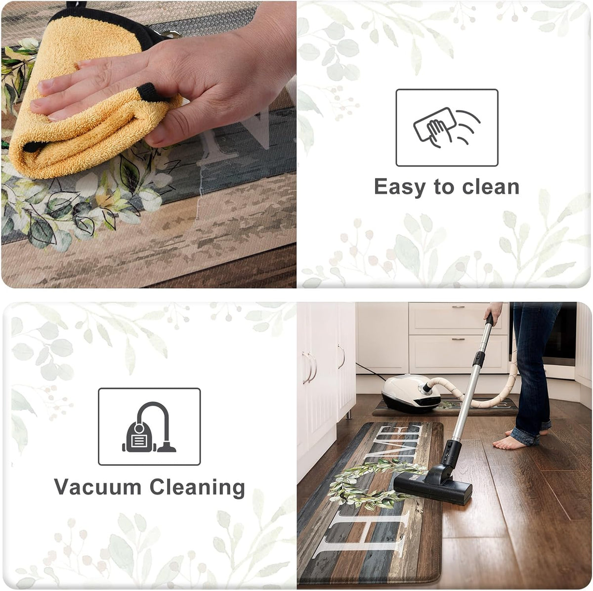 KIMODE Kitchen Mats 2PCS Cushioned Anti Fatigue Kitchen Mats for Floor | 17.3"x 47"+17.3"x 29",Farmhouse, Blue,Non Slip Waterproof Sink Rug Set 2 Comfort Standing Desk Mat for Office Laundry Home