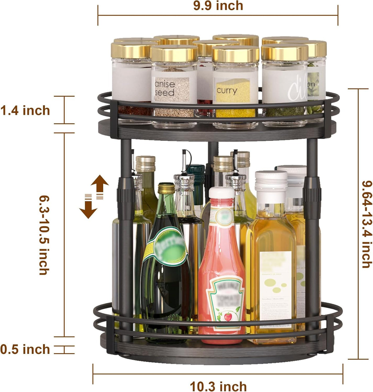 Across-Star Lazy-Susan-Organizer-Spice-Rack, Rotating Spice Organizer for Cabinet Pantry, Seasoning Holder Spice Shelf with Adjustable Height, Kitchen Counter Shelf Countertop Organizer - Field & Nook