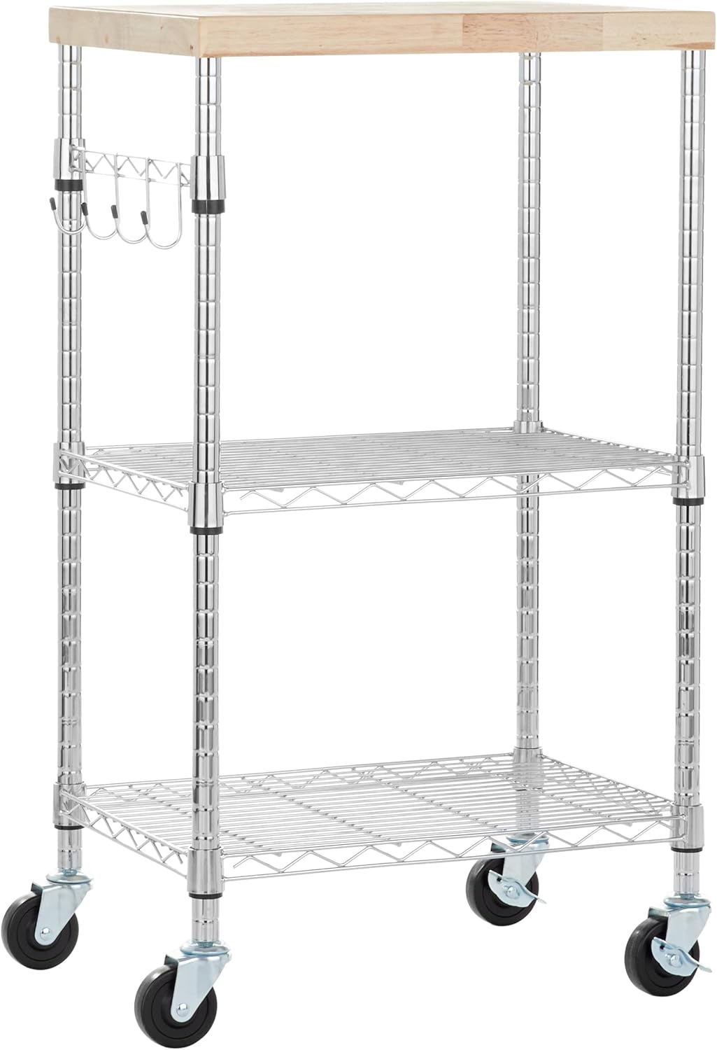 Portable Three-Tier Kitchen Rack – Adjustable Shelves and Casters