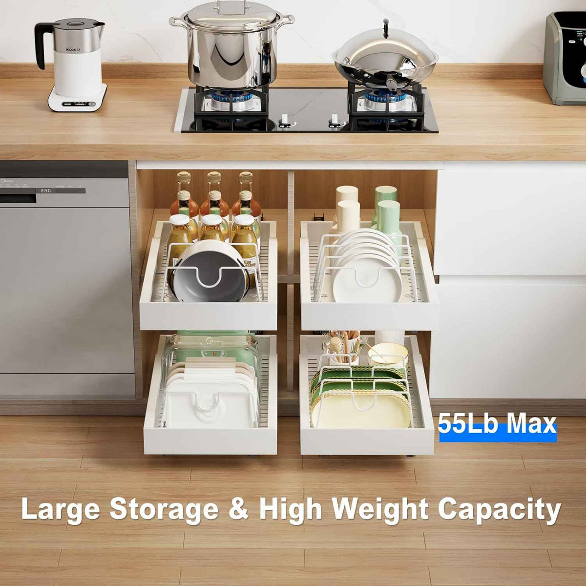Mustorn 2 Pack Pull Out Cabinet Organizer, 21.8" Deep, White