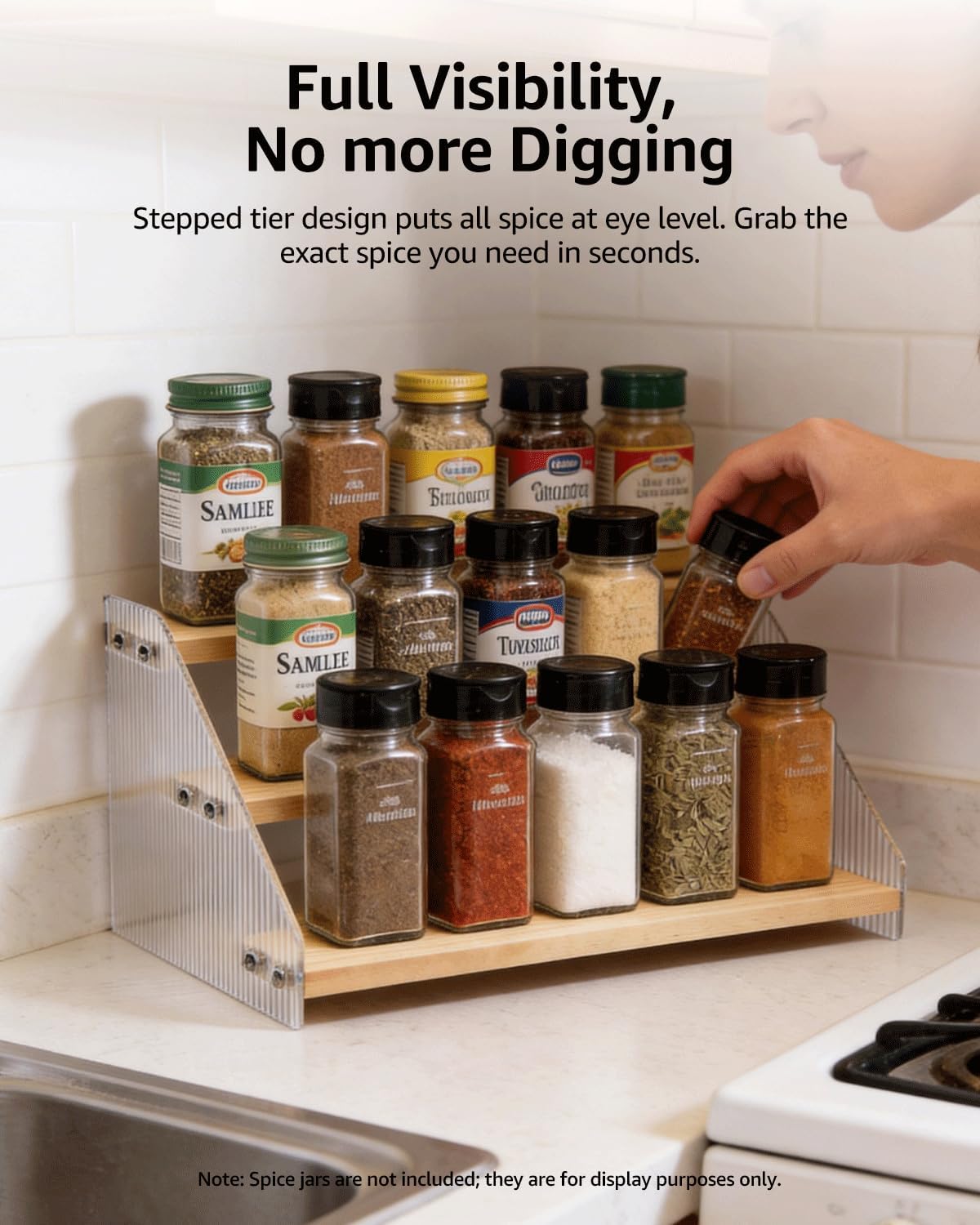 Wood & Acrylic Tiered Spice Rack Organizer - Field & Nook