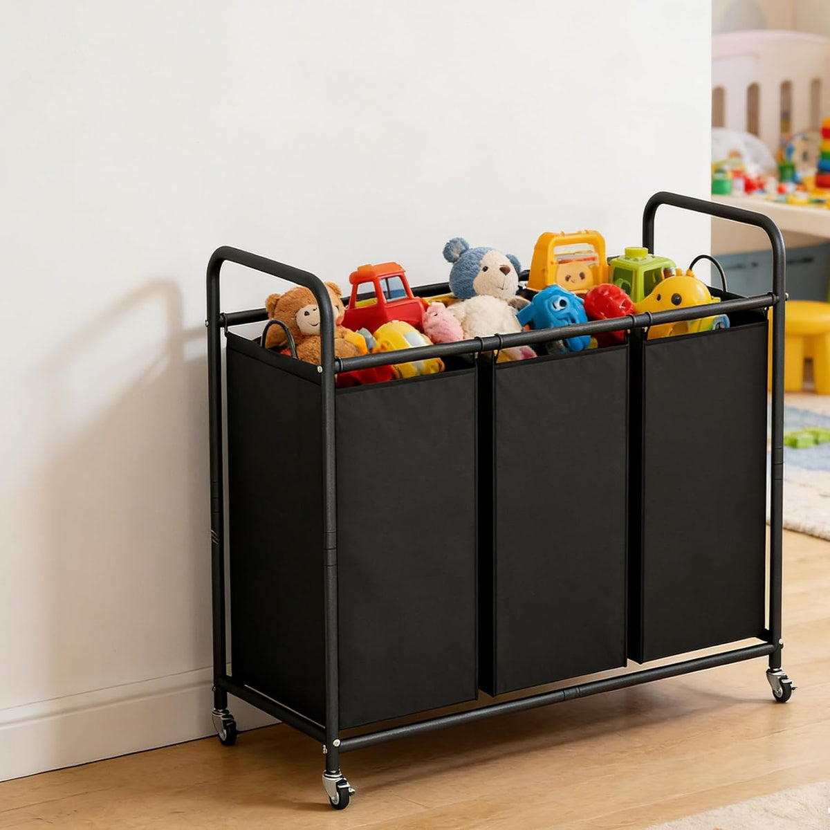 135L 3-Section Rolling Laundry Hamper – Black - Field & Nook