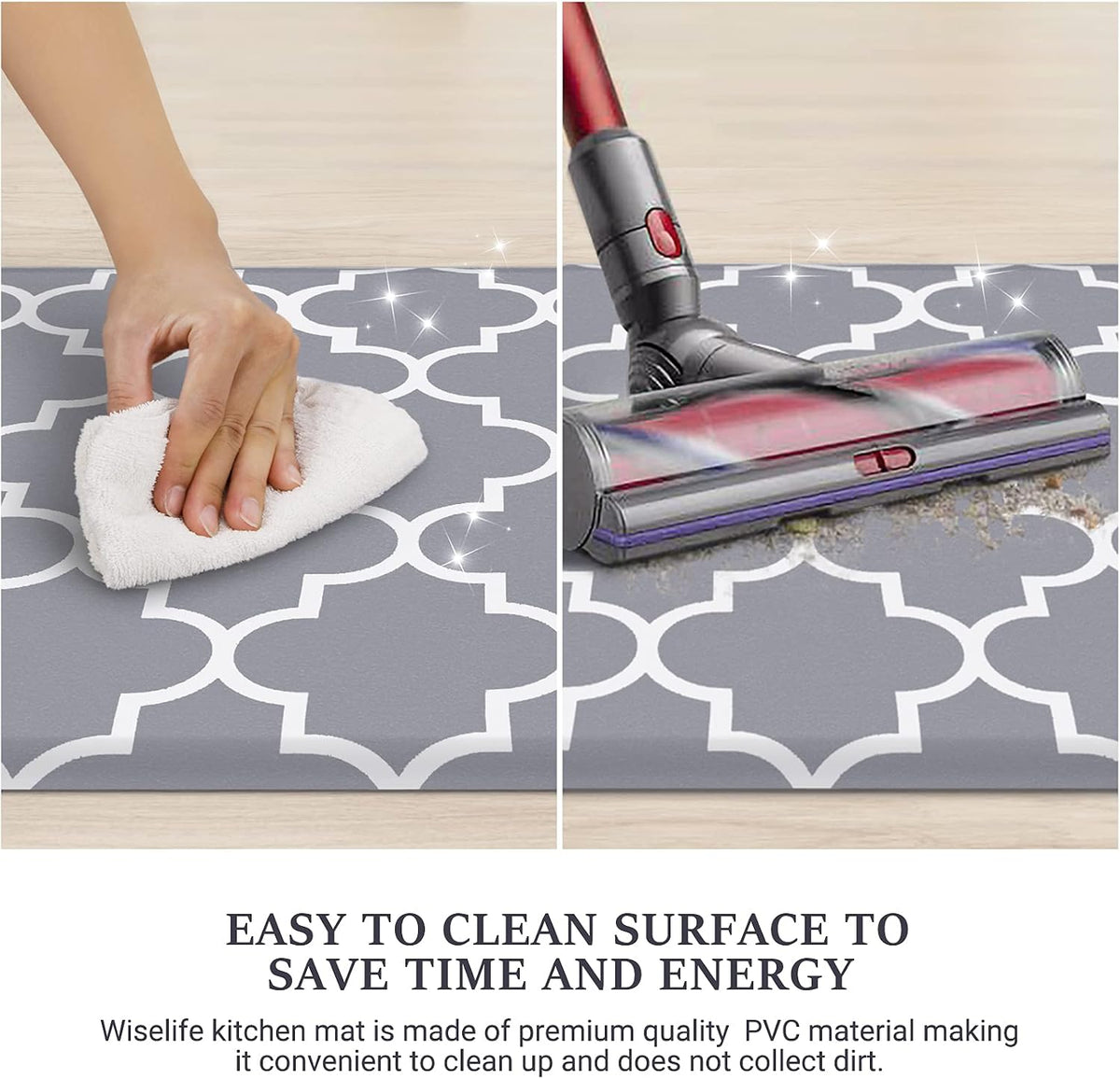 WISELIFE Kitchen Mats and Rugs Cushioned Anti-Fatigue, 17.3"x 28", Grey | Non Slip Heavy Duty PVC, Beveled Edge, Waterproof Ergonomic Comfort Mat for Kitchen, Floor, Sink, Laundry, Office