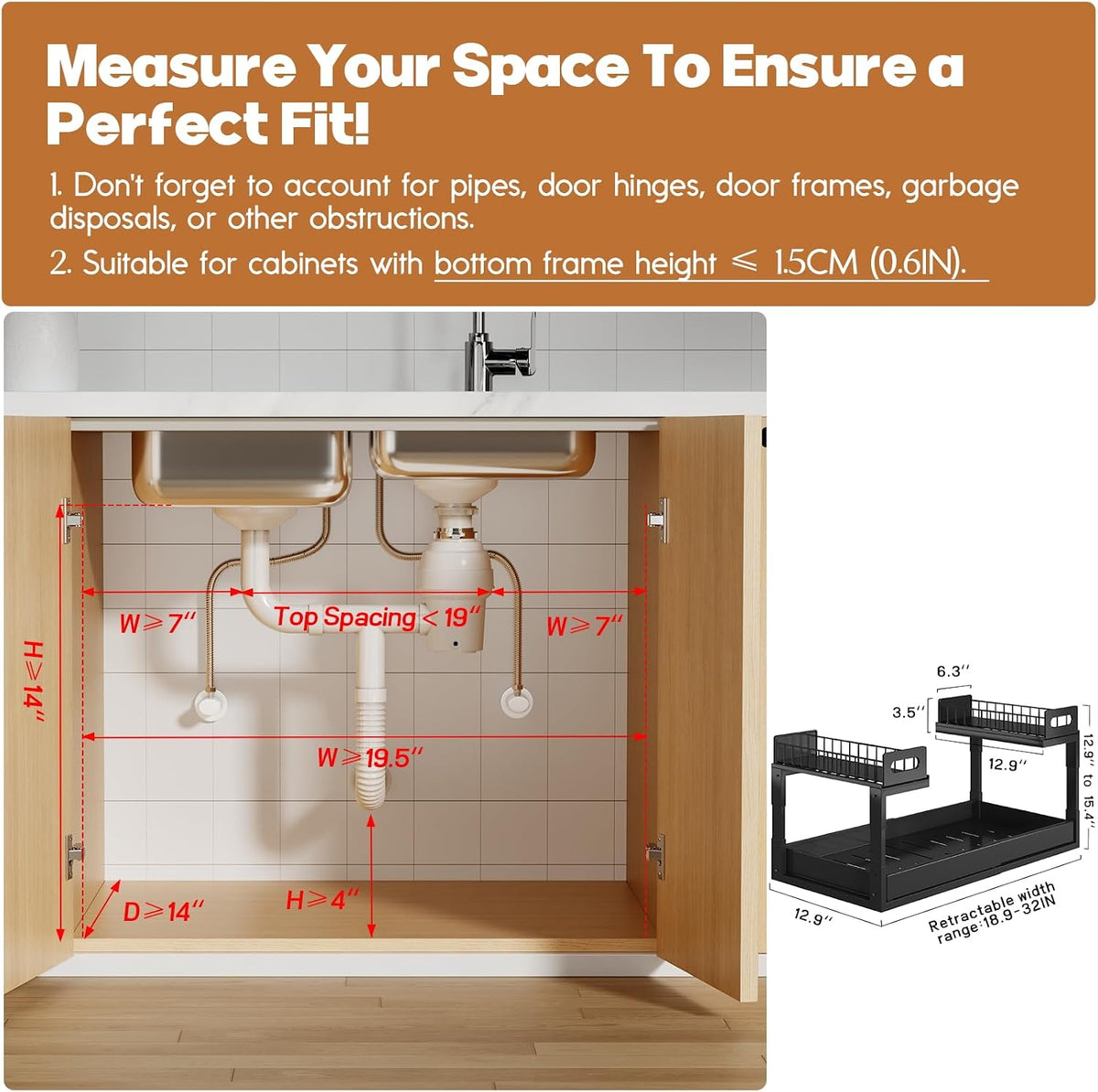 19–32-Inch Expandable Under-Sink Organizer - Field & Nook