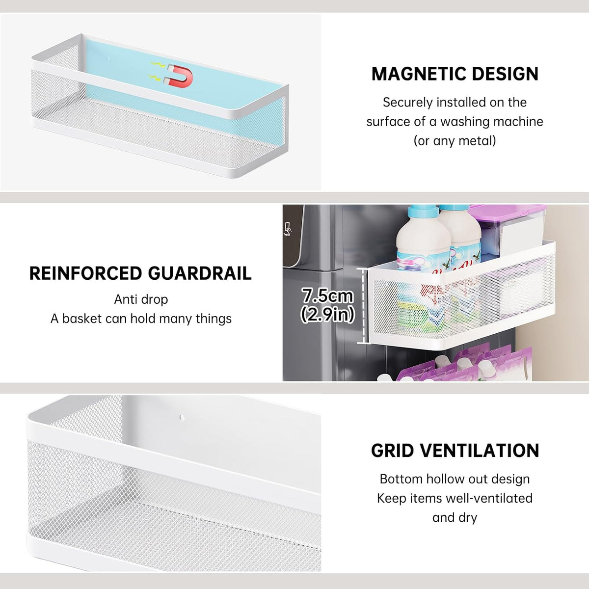 White 3-Piece Magnetic Laundry Storage Basket Set - Field & Nook