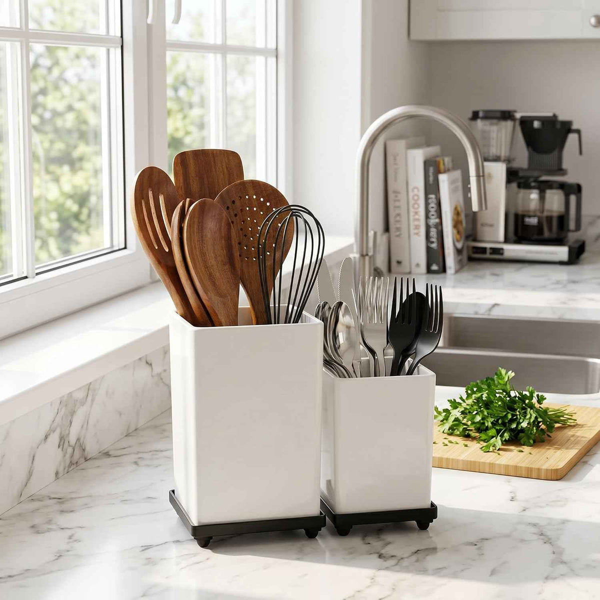 ECOIOU Tiered Counter Utensil Holder Set, White
