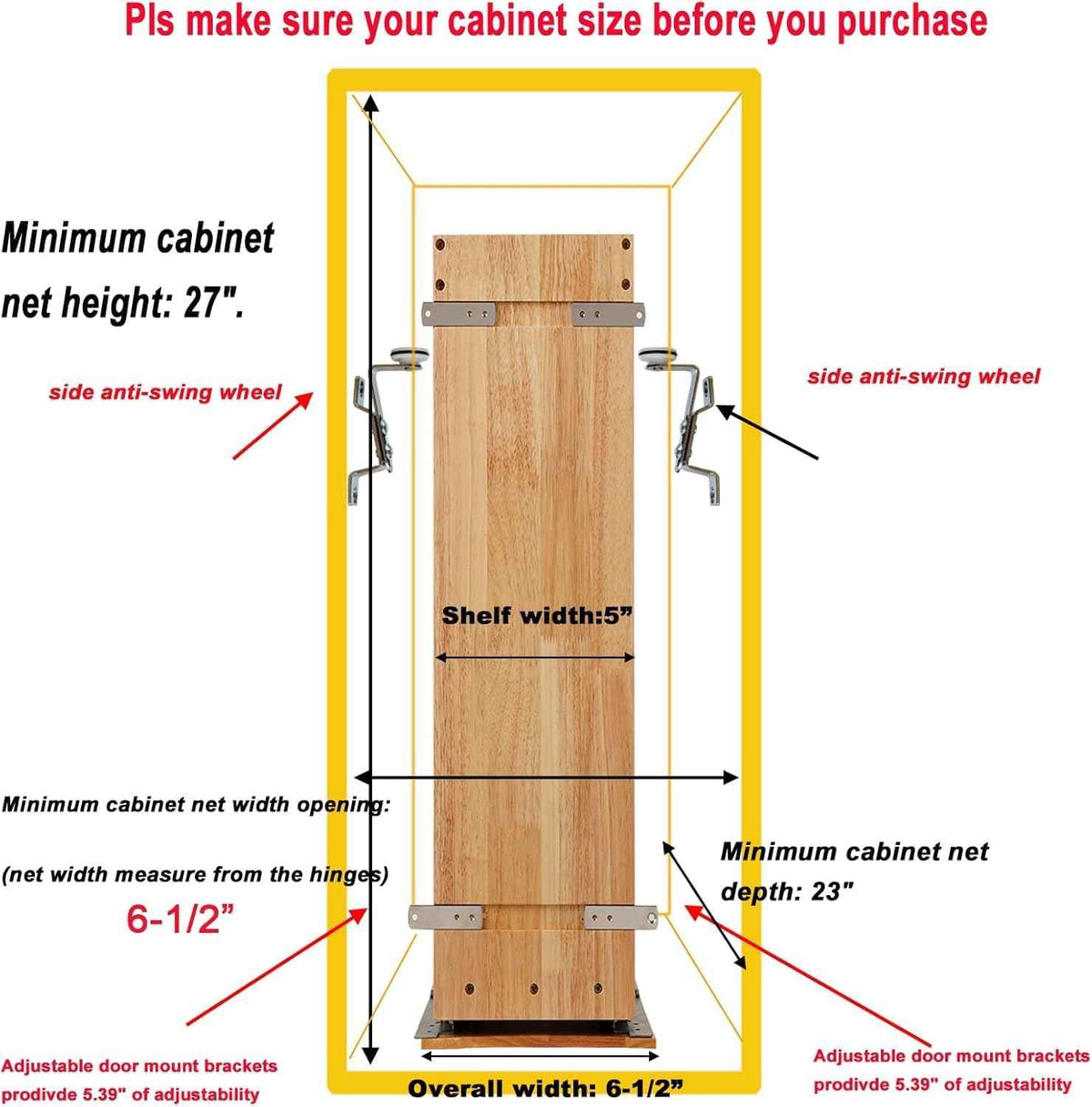DINDON Pull-Out Spice Rack Organizer, 5" W x 21.9" D