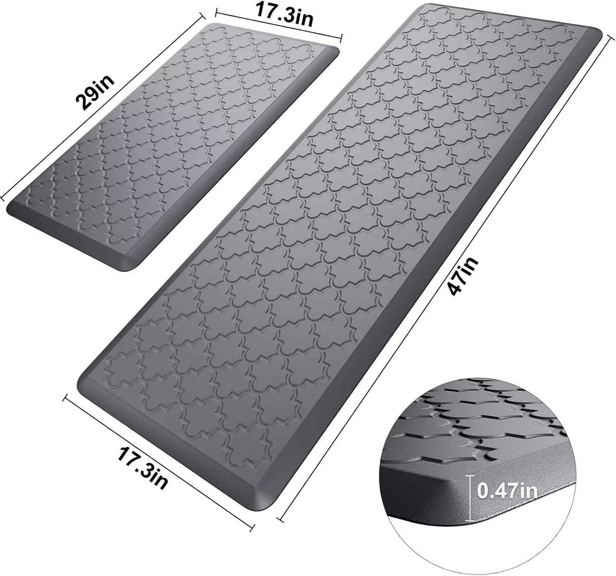Kitchen Mats for Floor 2 Piece Anti Fatigue Mats, Grey | Kitchen Mats Cushioned Anti Fatigue, 17.3" x 29" + 17.3" x 47", Non Slip Kitchen Rugs, Standing, Office, Sink, Laundry