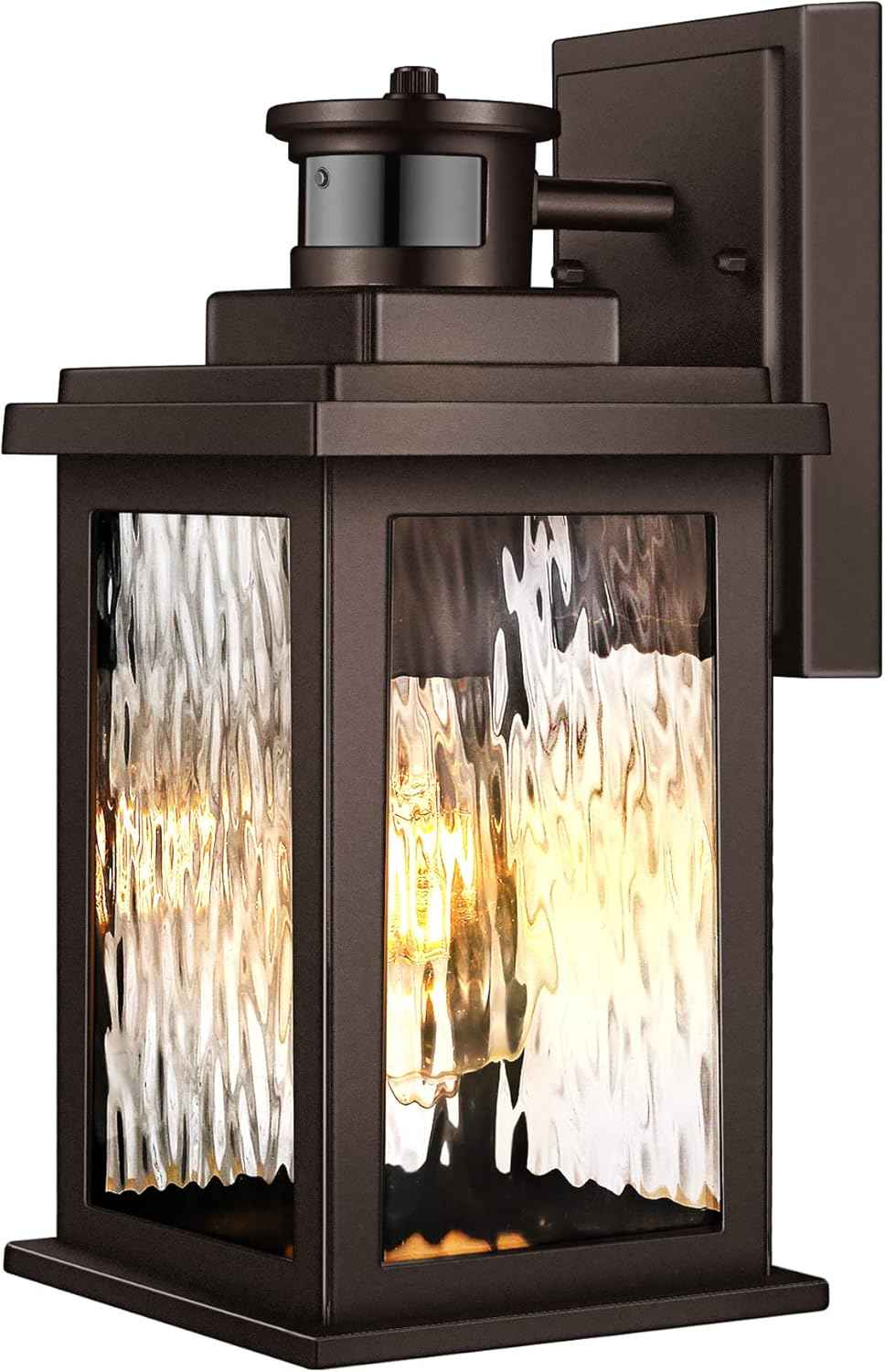 VIANIS Outdoor Motion Sensor Lights for House Oil-Rubbed Bronze, Exterior Waterproof Porch Lights Fixture Wall Mount for House, Aluminum Wall Lantern with Tempered Ripple Glass for Garage Entrance