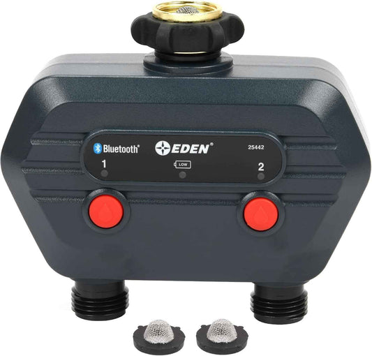 Eden 93442 2-Zone Bluetooth Water Timer for Smart Irrigation - Remote Control via App, Customizable Scheduling, and Water Delay Setting
