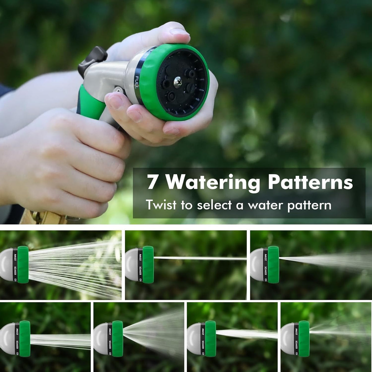 Heavy-Duty Metal 7-Pattern Flow-Control Hose Nozzle - Field & Nook