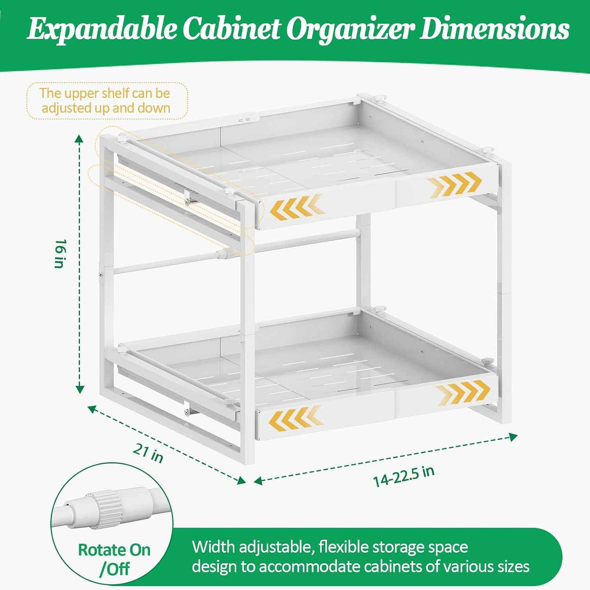 2 Tier Pull Out Cabinet Organizer, 21 inch Depth Slide Out Shelves