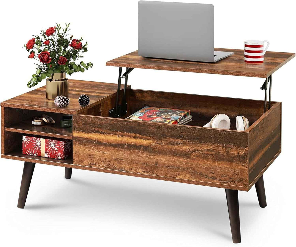 WLIVE 39.4" Lift Top Coffee Table with Hidden Storage, Brown