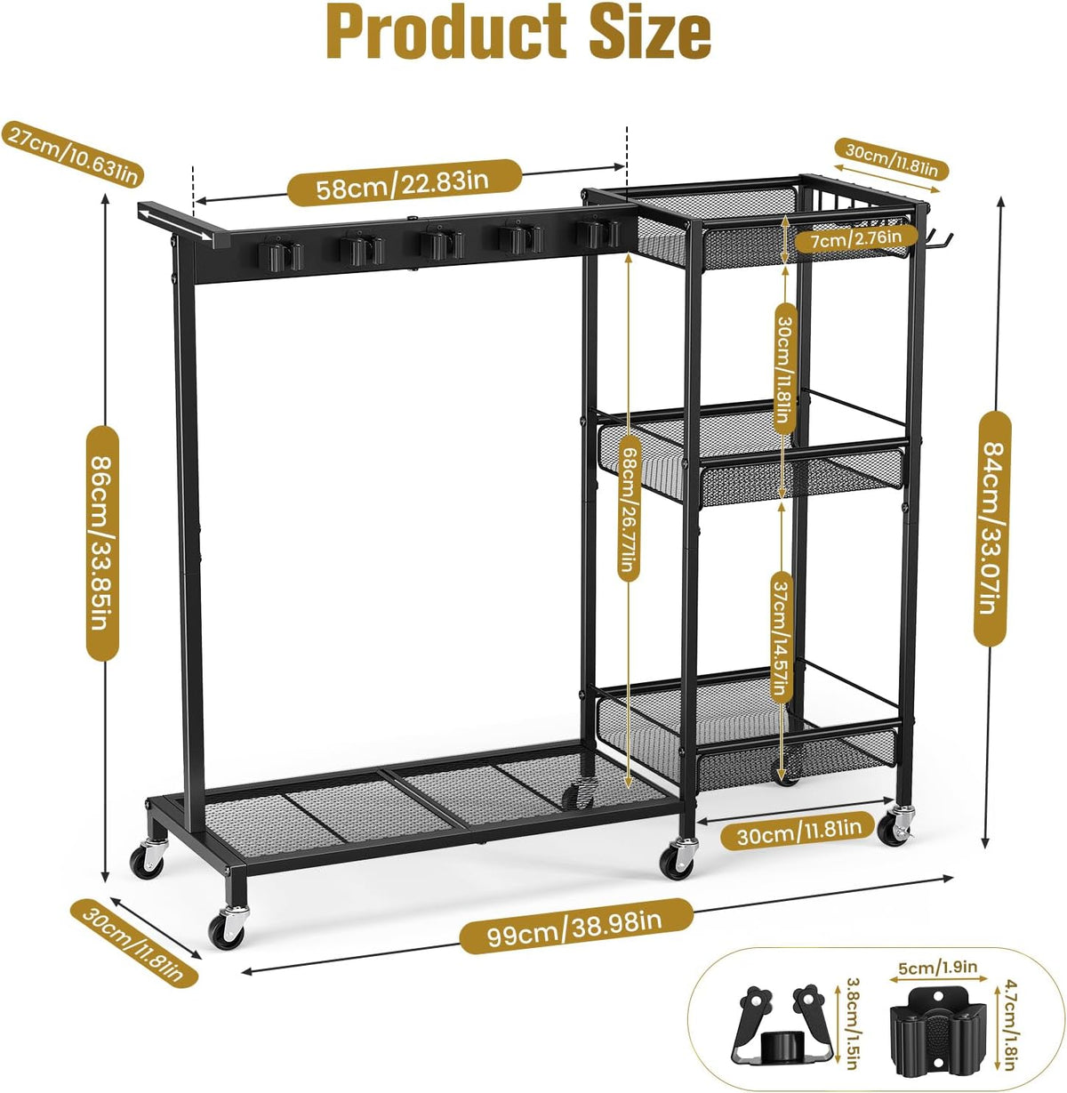 Broom Holder with Cleaning Supplies Organizer – 3-Tier Shelves - Field & Nook