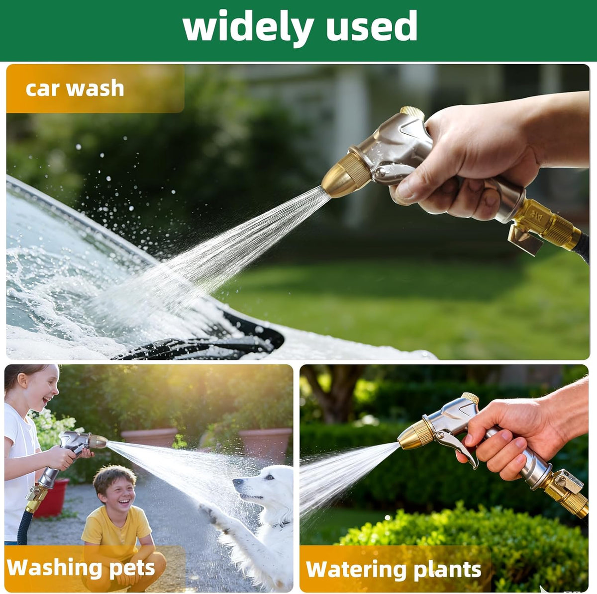 100% Metal 4-Pattern High-Pressure Hose Nozzle - Field & Nook