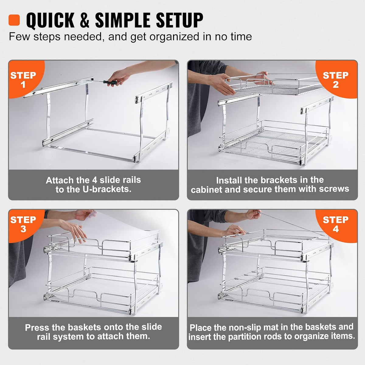 VEVOR 2 Tier 20"Wx21.2"Dx15.2"HPull Out Cabinet Organizer, Heavy Duty
