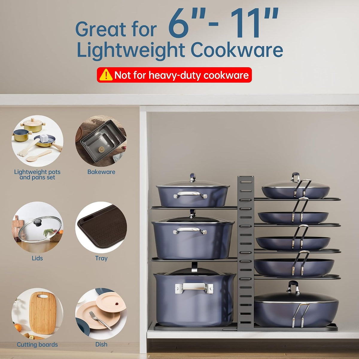 Pots and Pans Organizer, 8-Tier, 14.6"