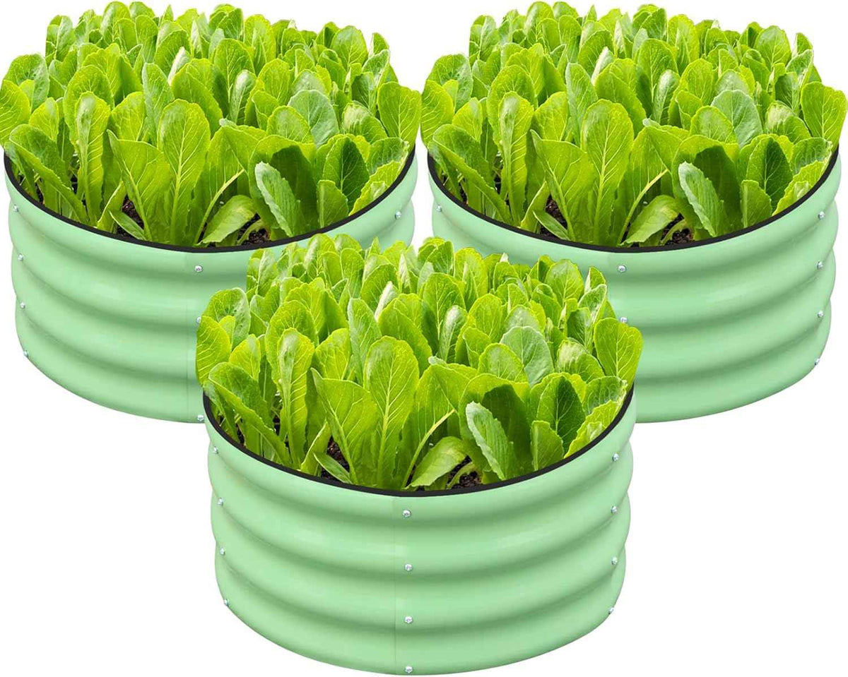 SnugNiture 3 Pcs 2x2x1ft Round Galvanized Raised Garden Bed Kit Outdoor, Metal Planter Box for Planting Plants Vegetables, Green