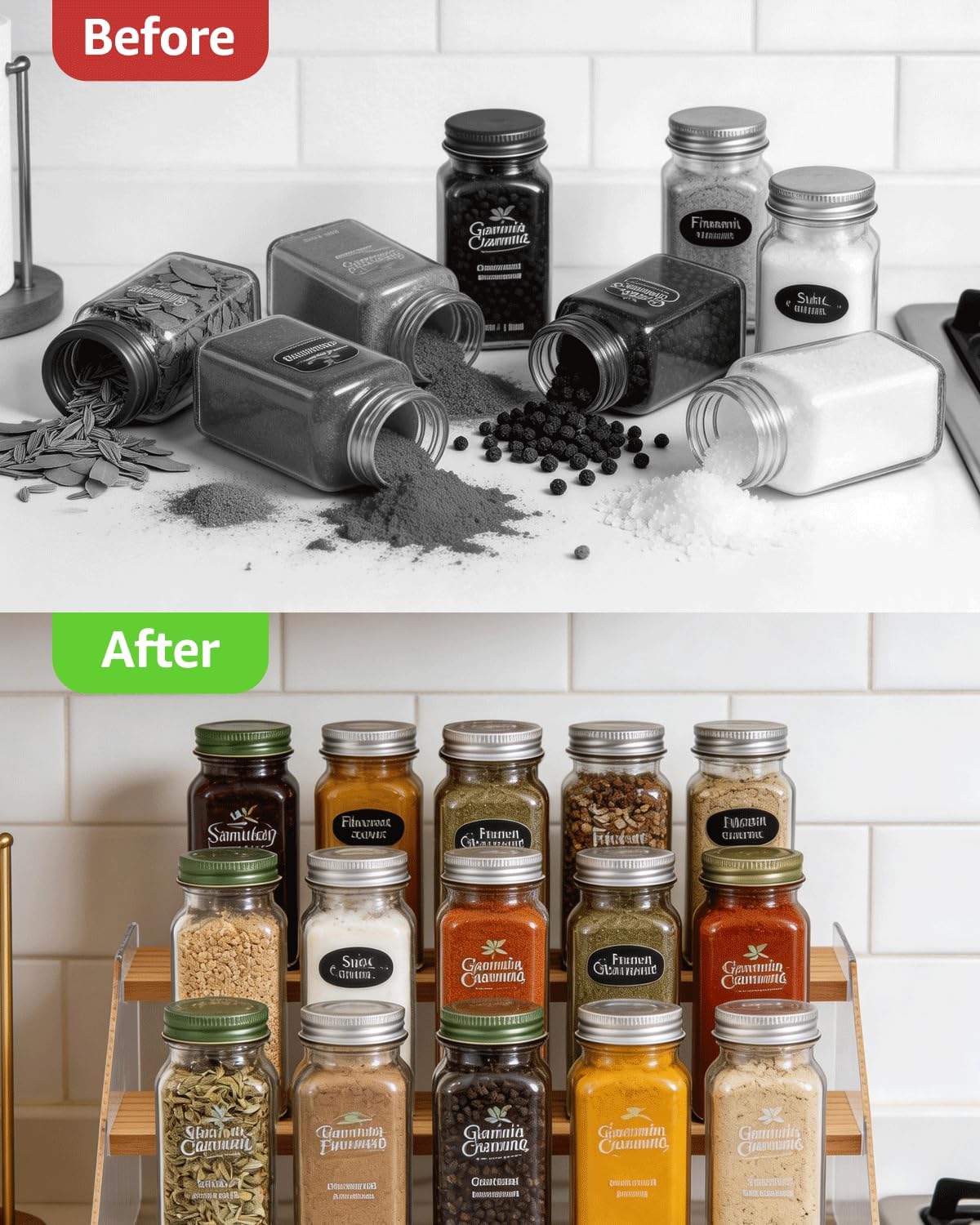 Wood & Acrylic Tiered Spice Rack Organizer - Field & Nook