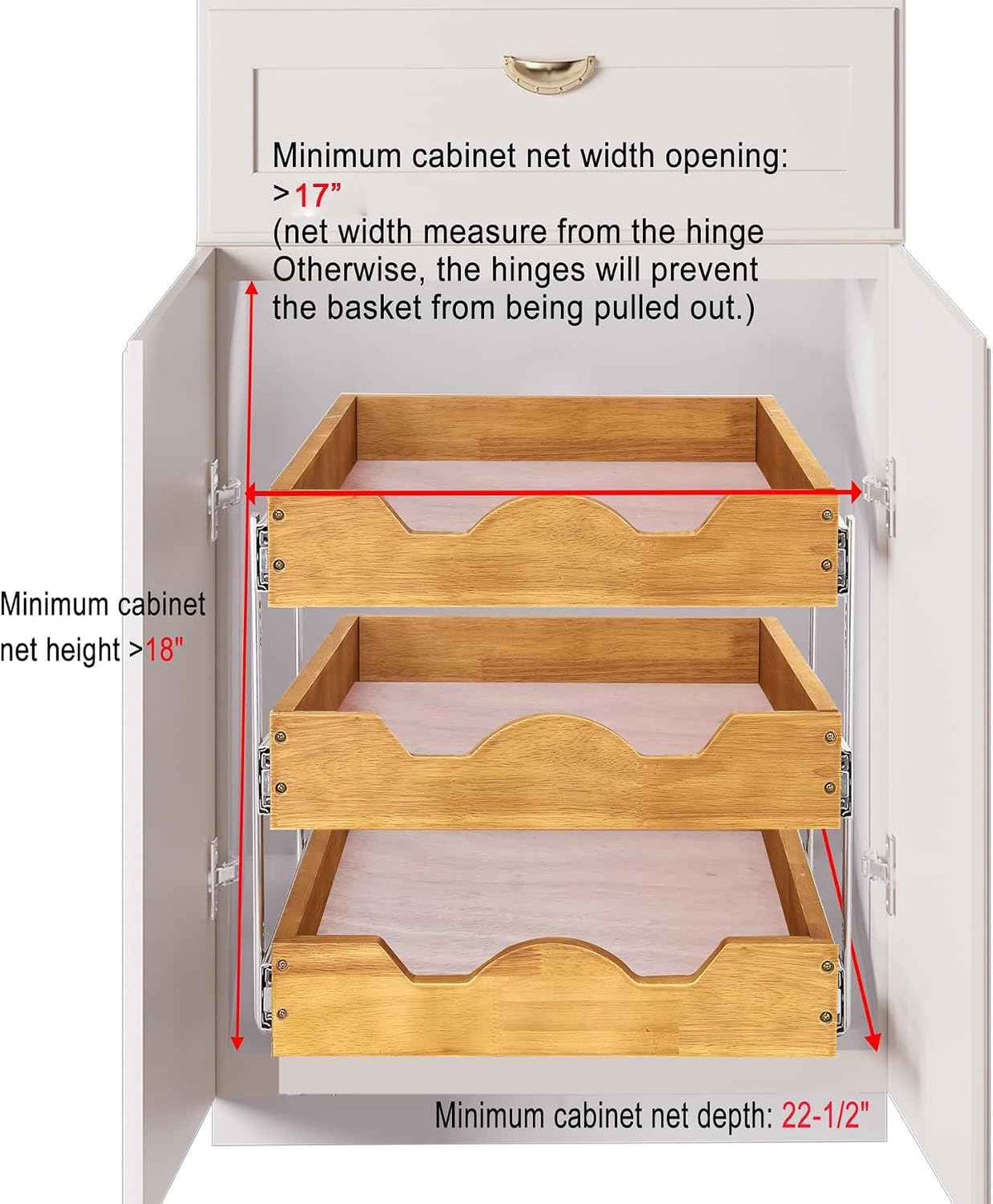 DINDON 3 Tier Pull Out Cabinet Organizer 17”W X21”D Slide Out Shelves