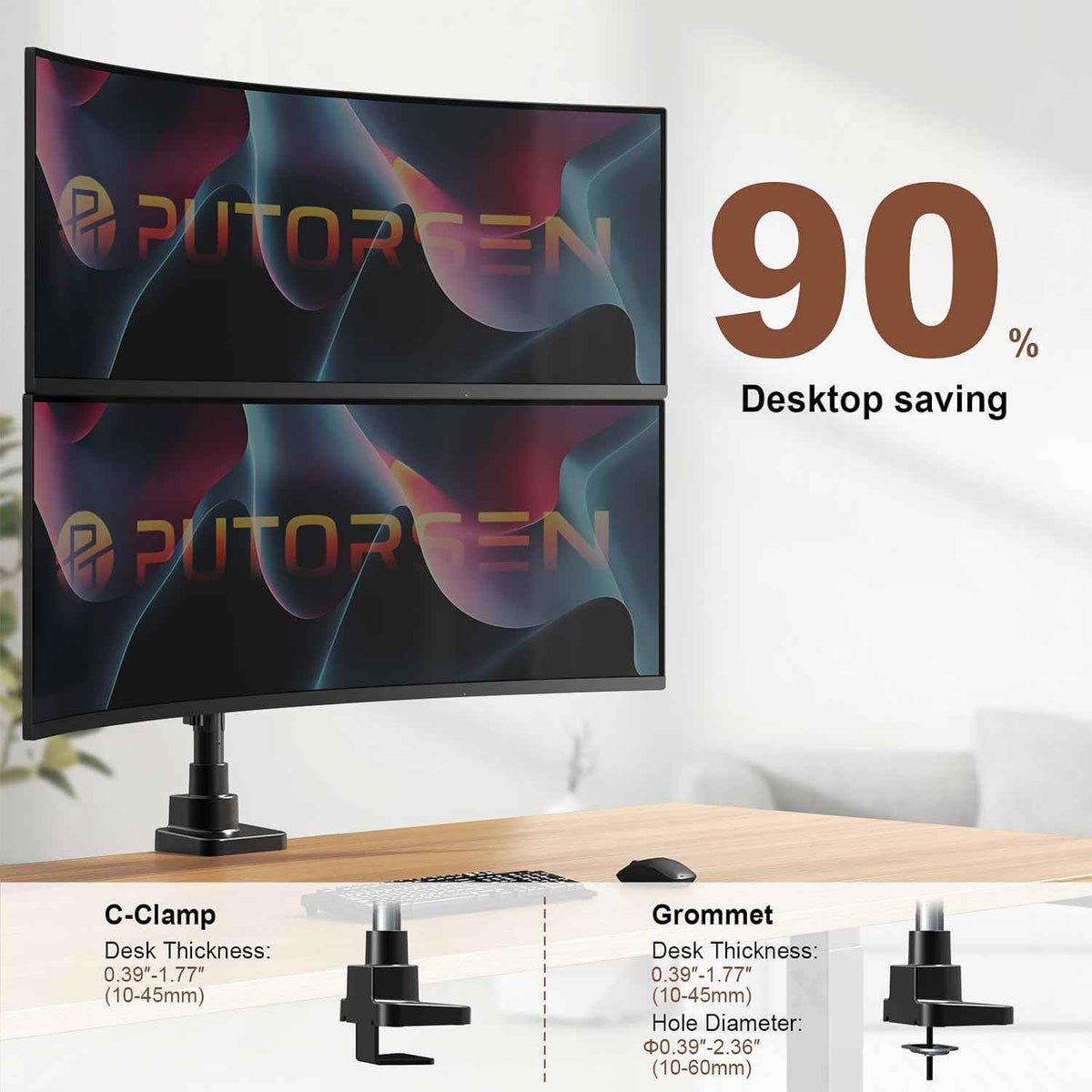 Dual Monitor-Arm Heavy-Duty for 17-49-inch Screens - Premium Vertical Stacked Dual Monitor Arm Desk Mount for Ultrawide Screens up to 44lbs, Fully Adjustability, VESA 75/100 mm, Black