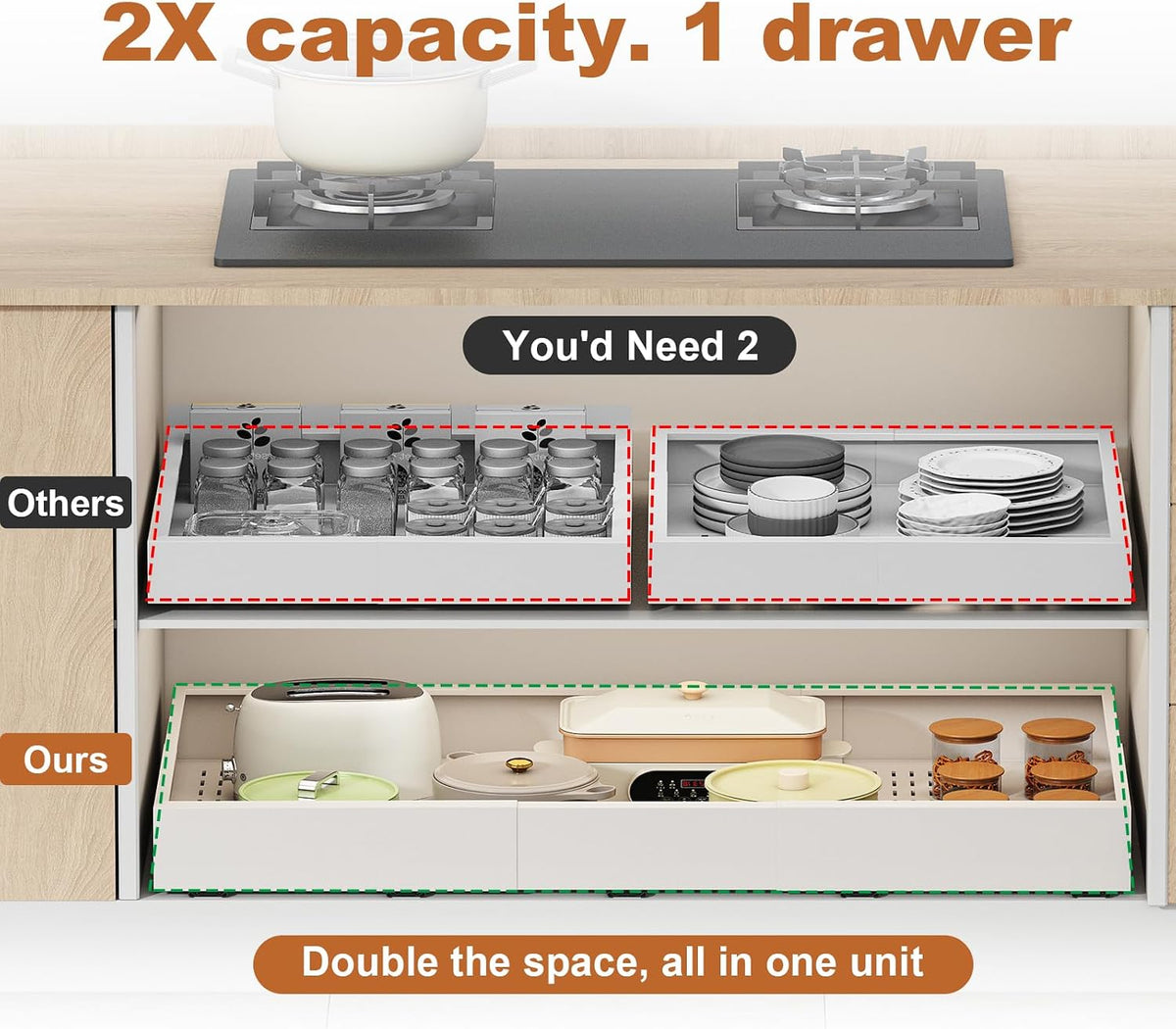 Fokyfok Pull Out Cabinet Organizer,23"-31"W,17"-24"D,Expandable,Adhesive | No Drill,5 Rails,Adjustable Slide out Drawers for Kitchen,Pantry,Roll out Shelves,Cabinets Without Lip,Framless,White,1PC - Field & Nook